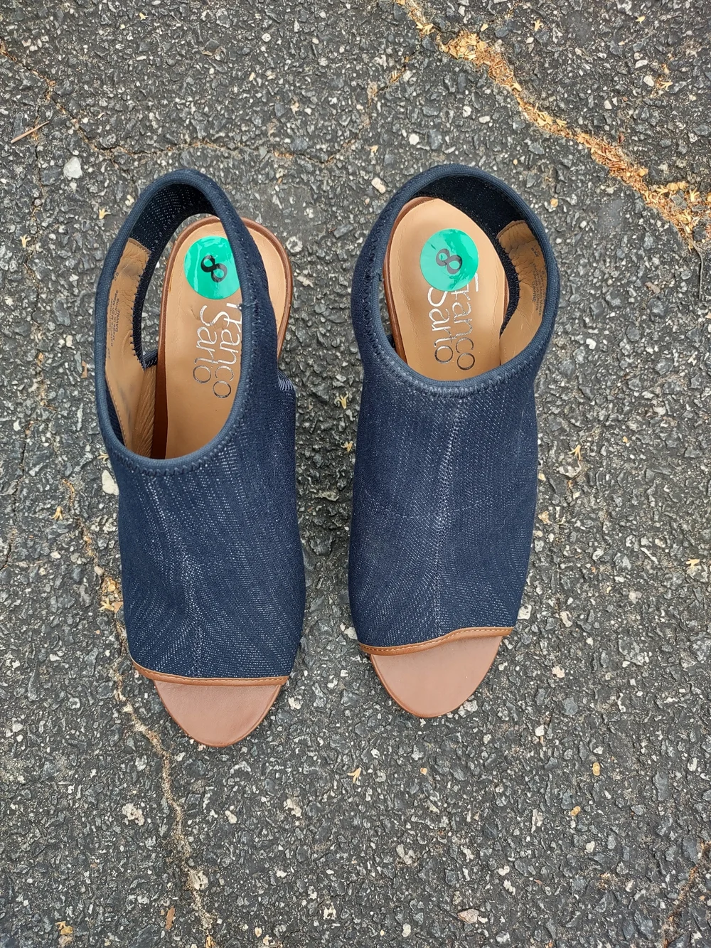 Women's Franco Sarto Denim Open-Toe Slingback Peep Toe Heels - Picture 4 of 9